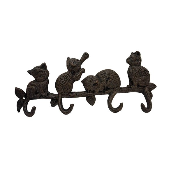 Vintage Cat Cast Iron Tail Hook Wall Hanger - Picture 1 of 8